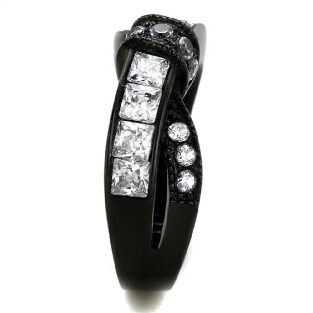 ARTK2139 Stainless Steel 1.75 Ct Clear Princess Cut Zirconia Black Fashion Ring Sz 5-10